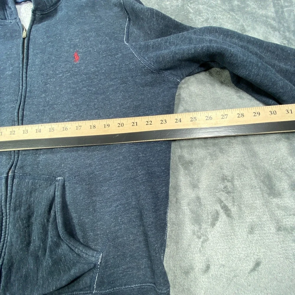Polo Ralph Lauren Fleece Full Zip Hoodie Mens XL Grey Logo Red‎ Kangaroo Pockets